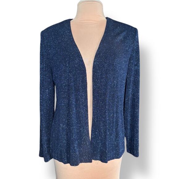 Vintage 90s R&M Richards Petite Navy Blue Open Front Evening Jacket Blazer 12P - Picture 9 of 9